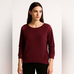 DKNY Burgundy Sweater Open Knit Crew Neck Sweater 3/4 Sleeves Size Medium